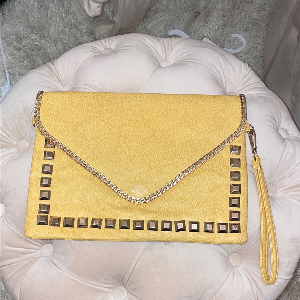 Zara Yellow Chain-Trimmed Clutch